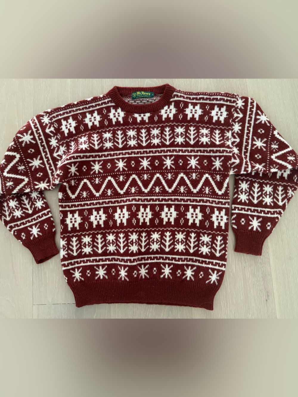 Vintage Shetland wool Red and White Fair Isle Sweater